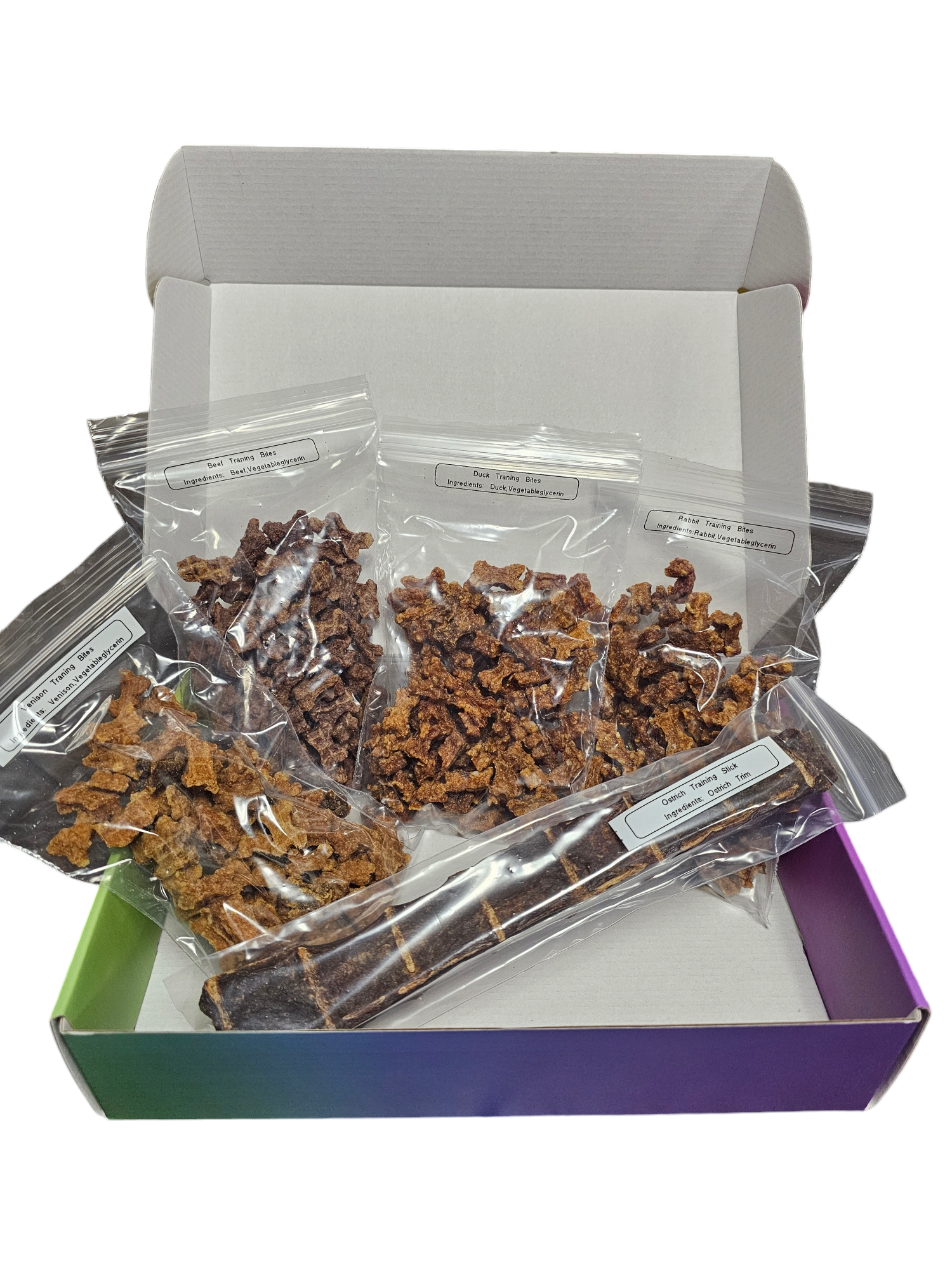 Training Bites Box 5 Variety Dog Training Treats (Ostrich, Duck, Rabbit, Venison, Beef)