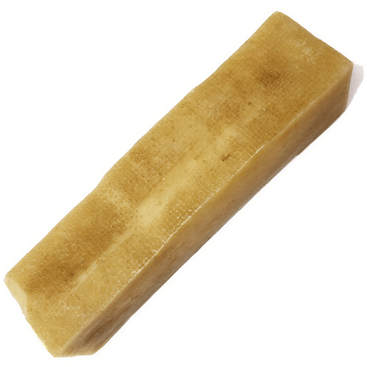 One rectangular tan Himalayan yak cheese dog chew with a textured surface on a white background.