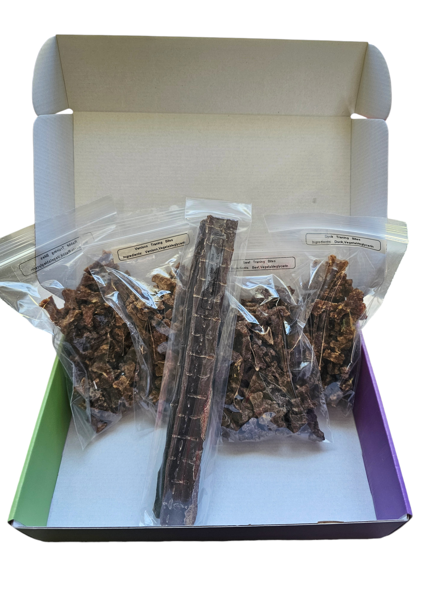 Training Bites Box 5 Variety Dog Training Treats (Ostrich, Duck, Rabbit, Venison, Beef)